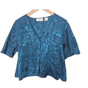 Victoria's Secret Vintage 90s Teal Floral Pajama Top Grandmacore Size Medium